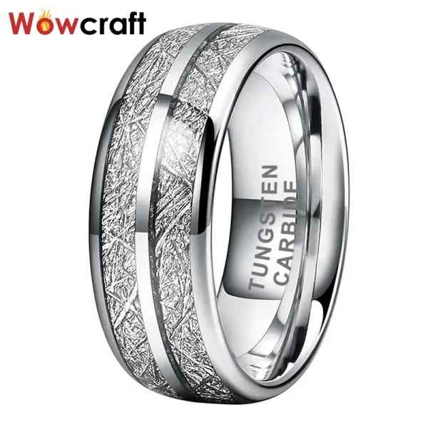 Anel unissex, Domed Meteorite Inlay Wedding Band, Anel de dedo do carboneto de tungstênio, Comfort Fit.