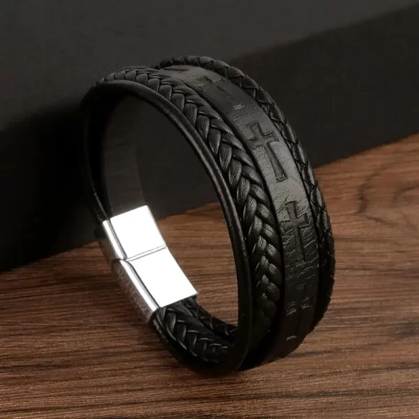 Pulseira masculina frisada de couro multicamadas, jóias clássicas, nova moda, 19 cm, 21 cm, 23cm. - Image 31