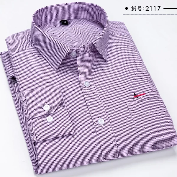 Camisa masculina listrada manga longa, Roupa de marca, Slim Fit, Bolso, Casual, Verão. - Image 15