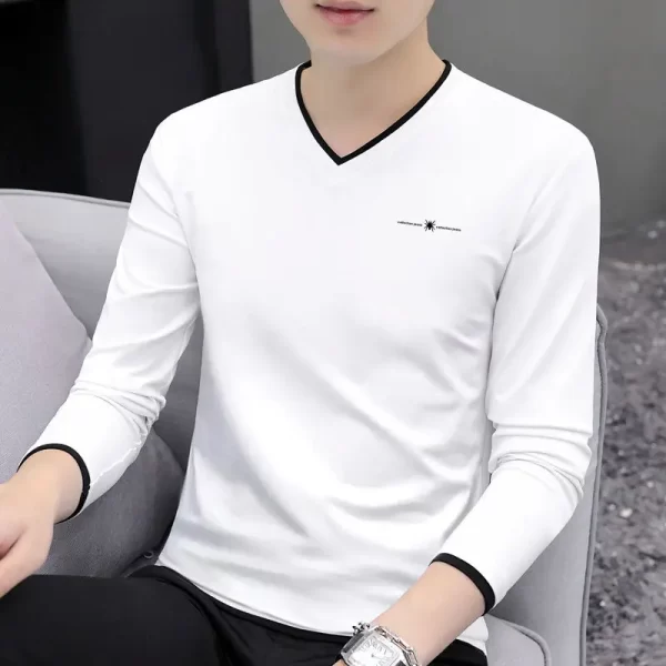 Pulôver de manga comprida, masculino, monocromático de algodão puro, camisetas, soltas casuais, moda high street, nova moda primavera, outono - Image 2