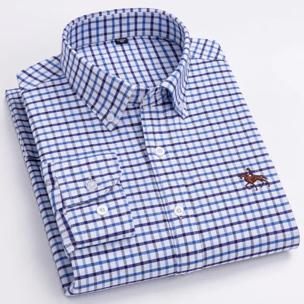 Camisa manga longa masculina,  Oxford, 100% algodão,  bordadas de cavalo, streetwear extragrande, listra xadrez, casual, lazer, Plus 6XL - Image 14