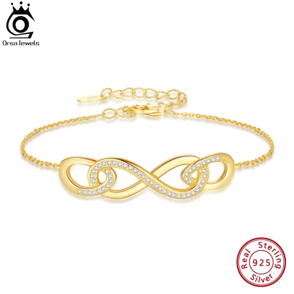 Pulseira infinita feminina, Orsa Jewels, Ouro 14K, Prata Esterlina 925, Símbolo de Amor Infinito, Joia Ajustável, SB179