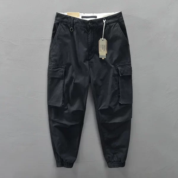 Calça casual masculina, cor sólida,  de bolso grandes, streetwear primavera, 100% algodão, nova, AZ304 - Image 7