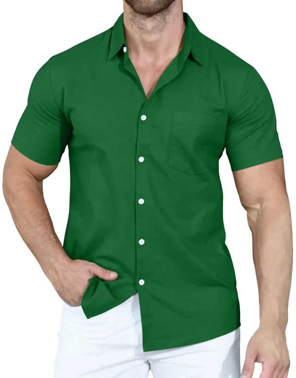 Camisa masculina manga curta, verão, Cross border, Cor Sólida, Polo, Botão, Solto. - Image 10
