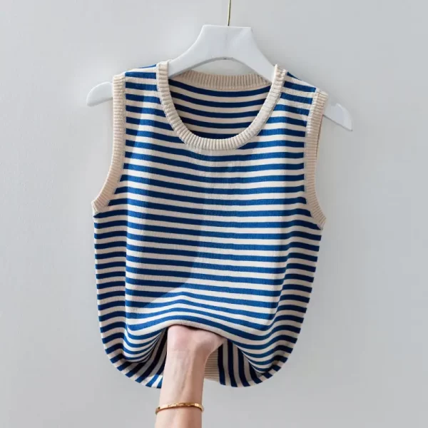 Camiseta regata feminina de seda gelo sem mangas, pulôver com gola redonda, solta, colete da moda, roupa de verão, casual, na moda. - Image 2
