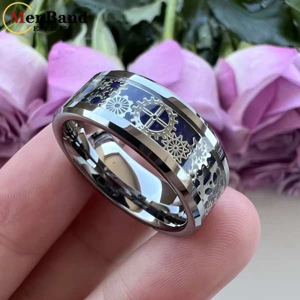 Anel De Carboneto De Tungstênio unissex, Banda De Casamento, Roda De Engrenagem Mecânica, Inlay De Fibra De Carbono, Conforto, 6mm, 8mm - Image 2