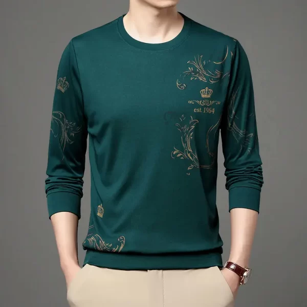 Camiseta de manga comprida com estampa vintage solta masculina, tops básicos de negócios, casual, roupas básicas de streetwear, moda primavera e outono. - Image 11