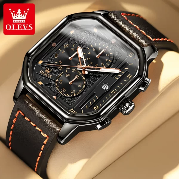 Relógio de pulso quartzo masculino, OLEVS-com Pulseira de Couro, Cronógrafo, Relógio, Impermeável, Luminoso, Mostrador, Vestido, 42mm - Image 8