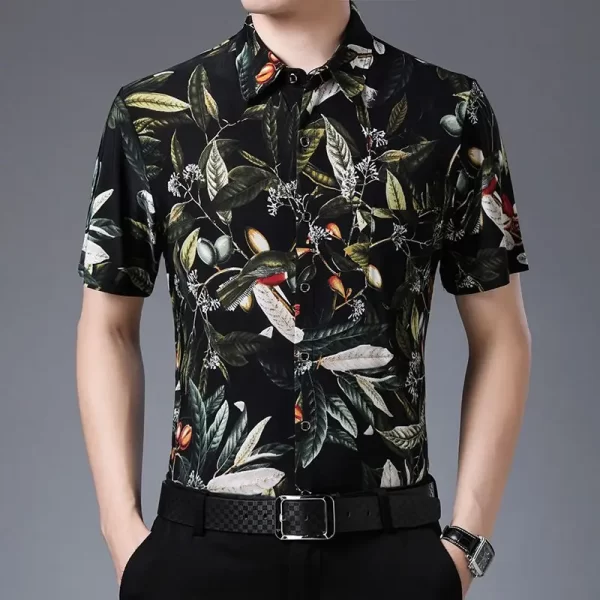 Camisa masculina, manga curta, Streetwear, Camisas Floral Pretas Y2k Verão Secagem Rápida Nuvem Sorte Novo Feriado Casual Lapela Loose Top. - Image 11
