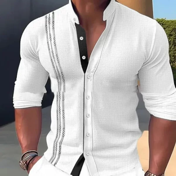 Camisa masculina, manga longa,  de vestido de tecido de mistura de algodão, blusa muscular, tops de botão, formais, rosa, azul, branco, preto - Image 3