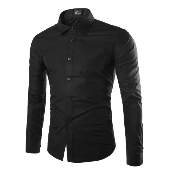 Camisa masculina manga longa, casual, justa, camisas sociais, tops monocromáticos, preto e branco, verão. - Image 5