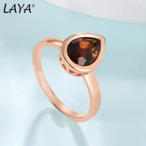Anel feminino prata esterlina sintética, Laya 925, pera-em forma de cristal colorido simples moldura anel de ajuste, original jóias modernas.