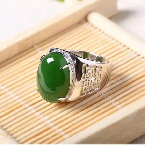 Anel masculino de jade verde estilo chinês, 12*16mm, anel de prata 925 vintage com pedras preciosas, luxuoso, de prata luxuoso - Image 4