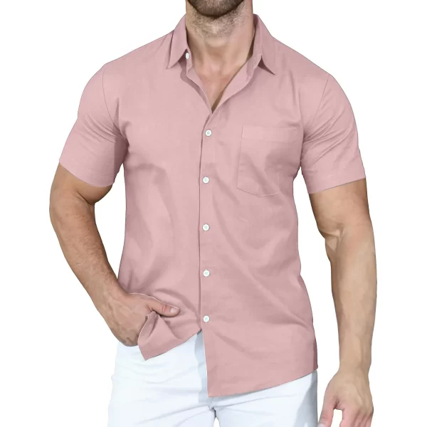 Camisa masculina manga curta, verão, Cross border, Cor Sólida, Polo, Botão, Solto. - Image 5