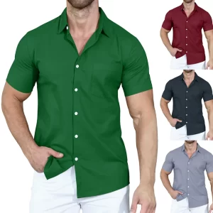 Camisa masculina manga curta, verão, Cross border, Cor Sólida, Polo, Botão, Solto.