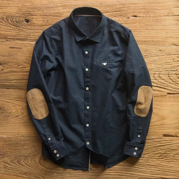 Camisa masculina manga longa. algodão puro, com gola polo com botões de retalhos, moda casual, vintage, novo, primavera, outono. - Image 3
