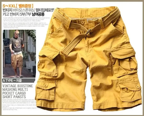 Bermuda masculina de verão com bolsos, meia calça camuflada, casuais soltos de camuflagem, altura do joelho com cinto. - Image 12