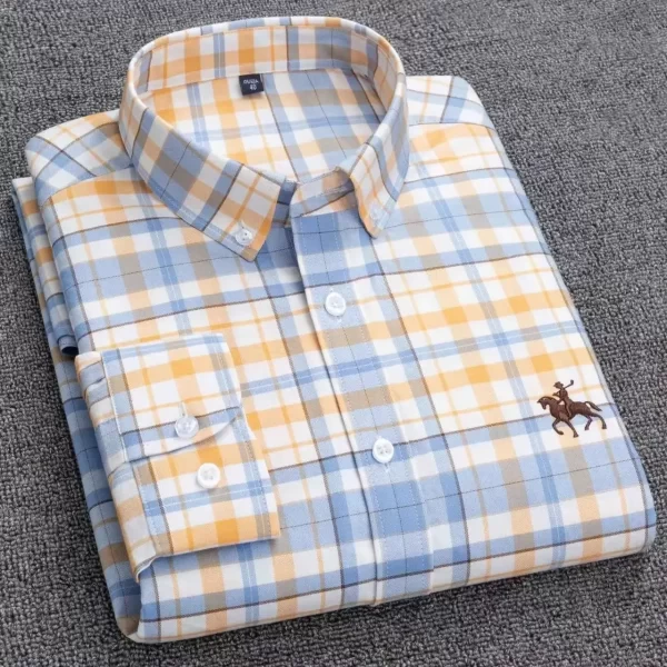 Camisa manga longa masculina,  Oxford, 100% algodão,  bordadas de cavalo, streetwear extragrande, listra xadrez, casual, lazer, Plus 6XL - Image 23