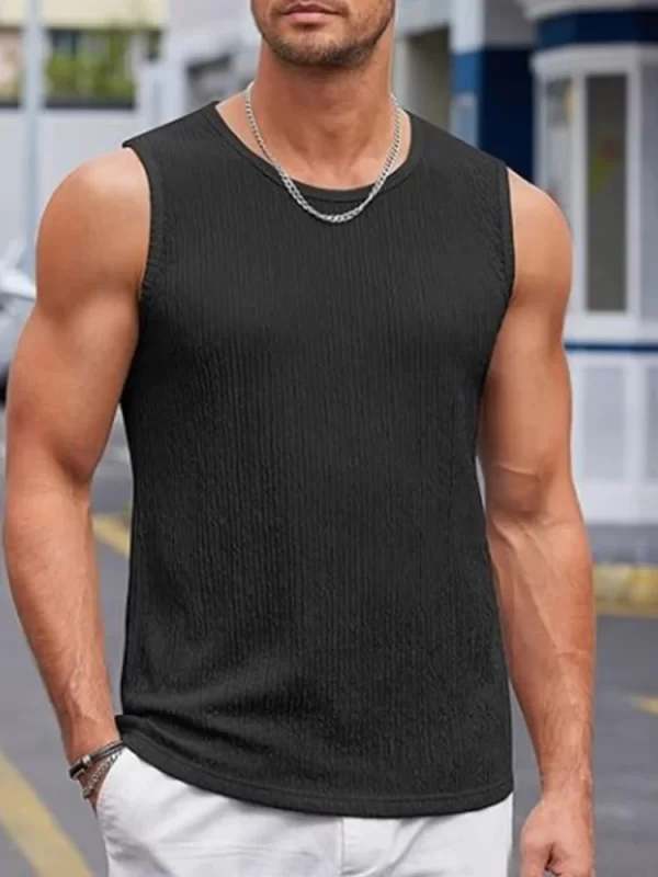 Camiseta regata masculino de malha sem mangas gola O, cor pura, de malha fina, respirável, roupa casual, roupas esportivas, fitness, novo, verão. - Image 4
