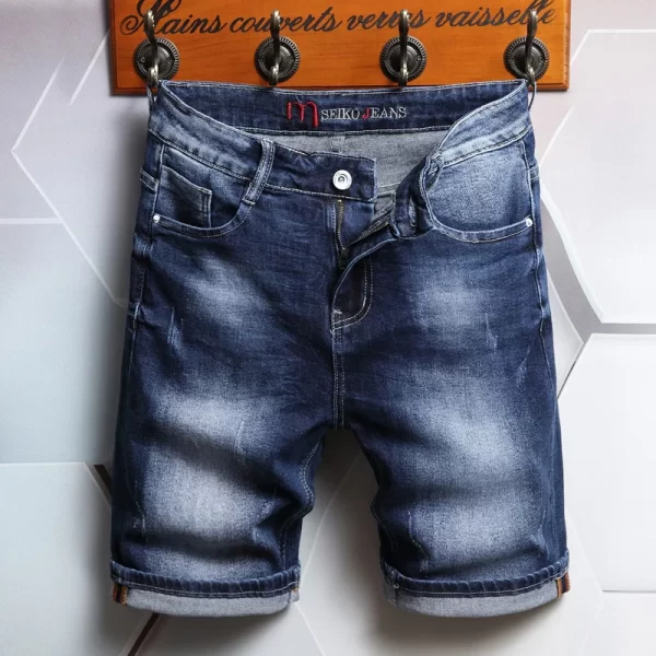 Bermuda jeans masculina, clássicos, cor sólida, casual, simples, reto, desgastado, moda, vintage, emendado, cargo, streetwear - Image 7