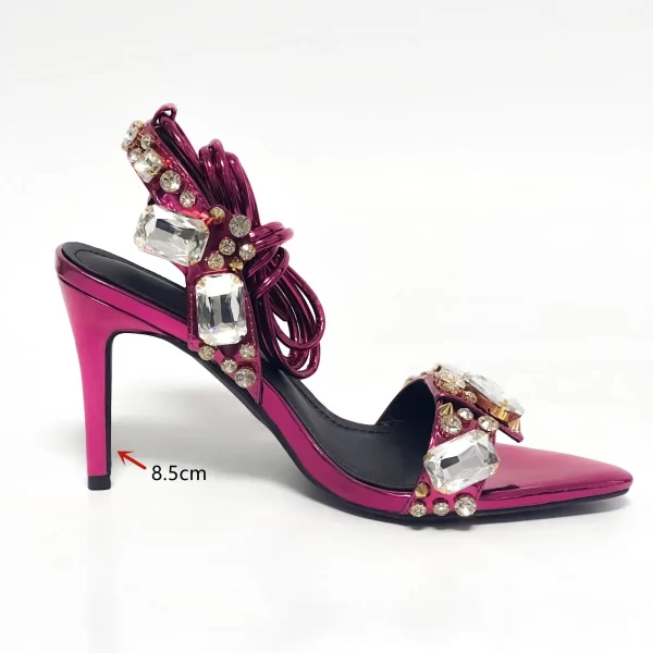 Sapato feminino salto alto, de strass pontudo, rebite dourado, sandálias finas, europeu e americano, sapatos grandes, moda verão, 11cm, novo. - Image 14