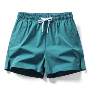 Shorts esportivos de seda de gelo casual masculino, elástico na cintura, bolso dividido, cor sólida, na moda, verão, Fitness.