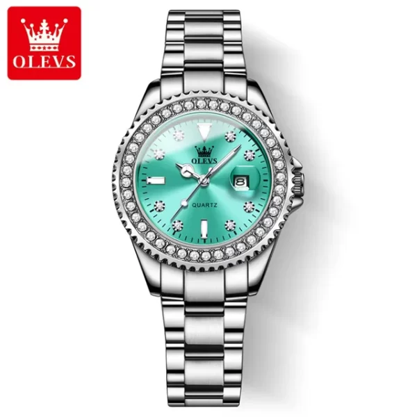 Relógio de pulso feminino, OLEVS Original Diamond Dial Quartz Watch, Moda Elegante,  De Aço Inoxidável À Prova D 'Água. - Image 13