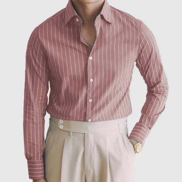 Camisa masculina de lapela de manga longa listrada, streetwear monocromático, casual, primavera, outono, nova. - Image 7