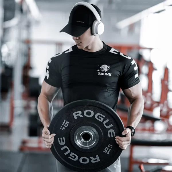 Camiseta esportiva masculina de ginástica, gráfica, fria e seca, cor sólida, tops de manga curta, casual com o pescoço, verão, M-3XL - Image 7