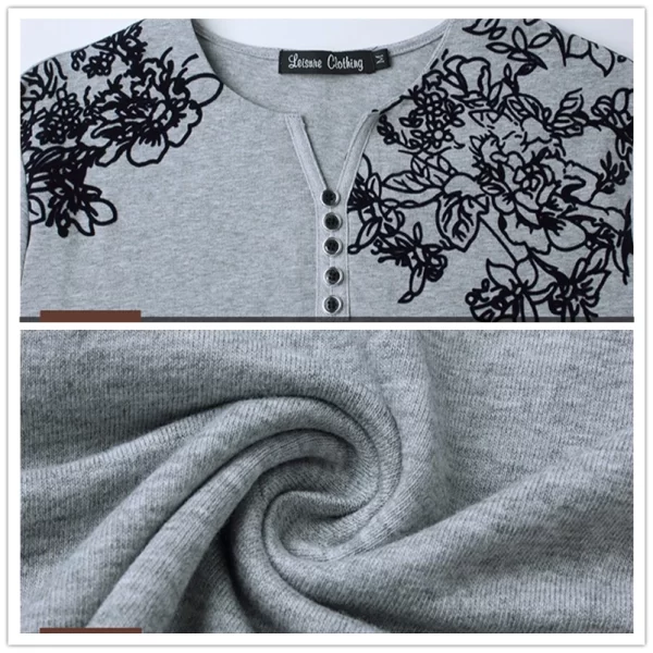 Camiseta manga longa masculina, com estampa floral, colar Henry, botão decora, tops masculinos, plus size, 5XL, moda outono. - Image 3