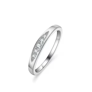 Anel feminino, Moissanite Corte Redondo Bandas, De Casamento, Anel De Prata 925, Cor D,  Moda.