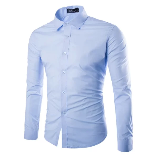 Camisa masculina manga longa, casual, justa, camisas sociais, tops monocromáticos, preto e branco, verão. - Image 16