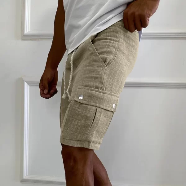 Bermuda masculina, solto respirável, calção esportivo de algodão, bolsos com cordão, moda fitness, cor pura, verão. - Image 2