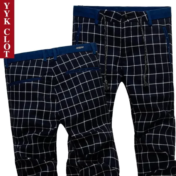 Calça xadrez masculina, casual, streetwear,  de linho, slim fit,, preto. - Image 7