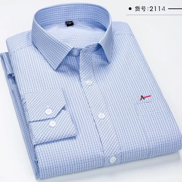 Camisa masculina listrada manga longa, Roupa de marca, Slim Fit, Bolso, Casual, Verão. - Image 16