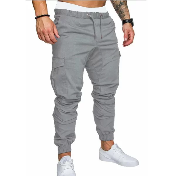 Calça masculina tecida multibolso de cor sólida, slim fit, moda casual, esportes de rua, roupa de corrida, primavera e outono - Image 9