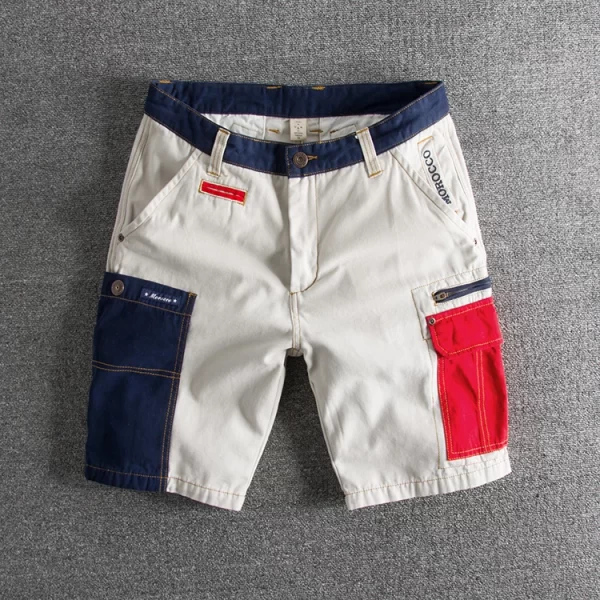 Bermuda masculina, verão, novo americano retro carga, contraste costura multi-bolso lavado, peso pesado, casual cinco pontos. - Image 2