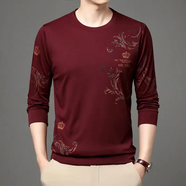 Camiseta de manga comprida com estampa vintage solta masculina, tops básicos de negócios, casual, roupas básicas de streetwear, moda primavera e outono. - Image 12
