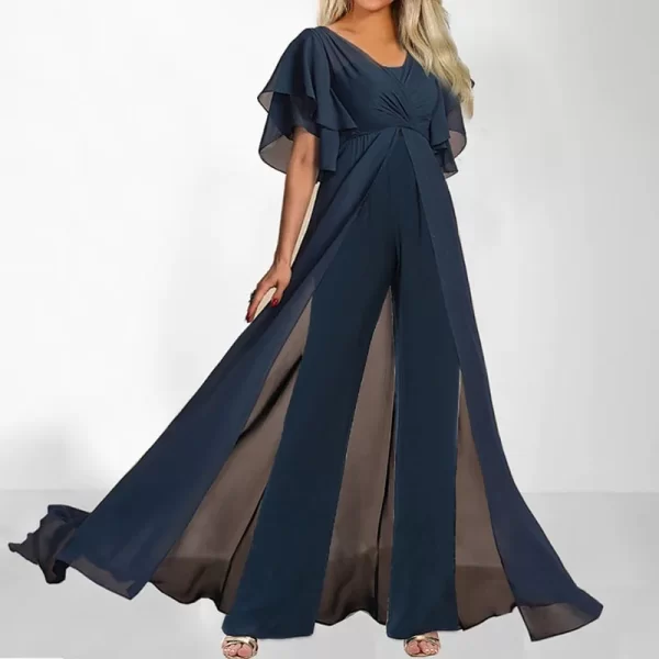 Macacão Longo de Cintura Alta Feminino, Sem Mangas, Decote V, Irregular, Monocromático, Fino, Elegante, Moda, One Piece, Verão. - Image 9