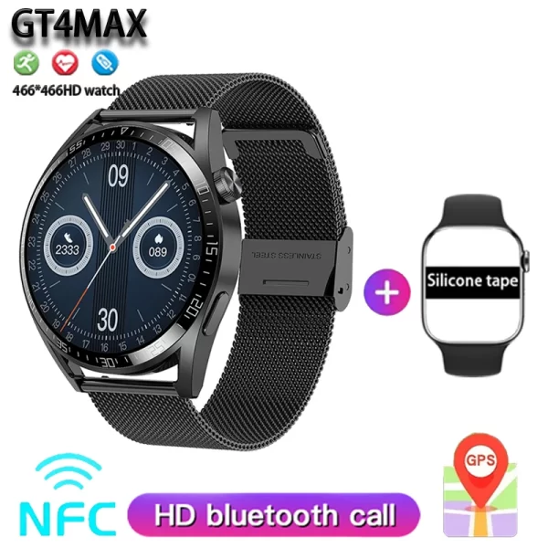 Relógio de pulso inteligente impermeável, masculino, GT4 MAX, Tela HD, Assistente de Voz, Frequência Cardíaca, Pressão Arterial, GPS, IP68, NFC, 1.5 ", Novo. - Image 10