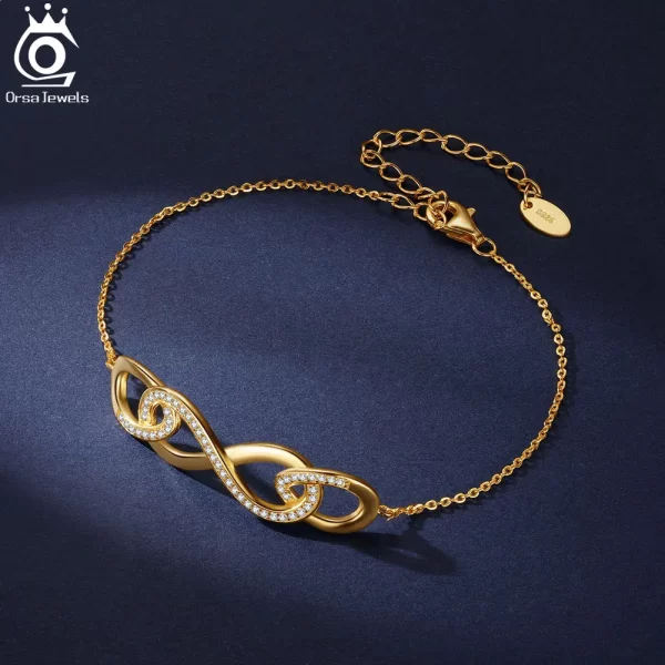 Pulseira infinita feminina, Orsa Jewels, Ouro 14K, Prata Esterlina 925, Símbolo de Amor Infinito, Joia Ajustável, SB179 - Image 3