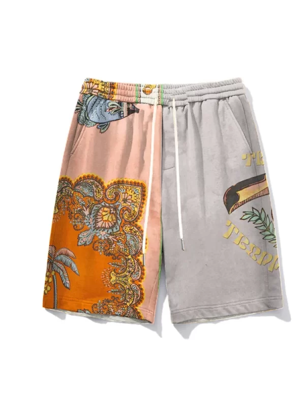 Shorts masculino tendência hip hop, Zooy-retro com lace-up, tendência hip hop, flor, pássaro, moda, tamanho grande, l-9xl - Image 6