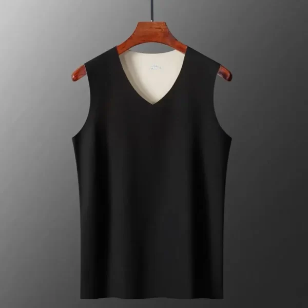 Camiseta regata masculina, casual sem costura de cashmere com decote em v, velo, quente, regata de fundo, fino, básico, monocromático, outono, inverno. - Image 10