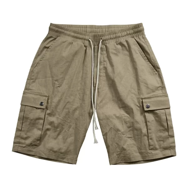 Bermuda masculina, solto respirável, calção esportivo de algodão, bolsos com cordão, moda fitness, cor pura, verão. - Image 4