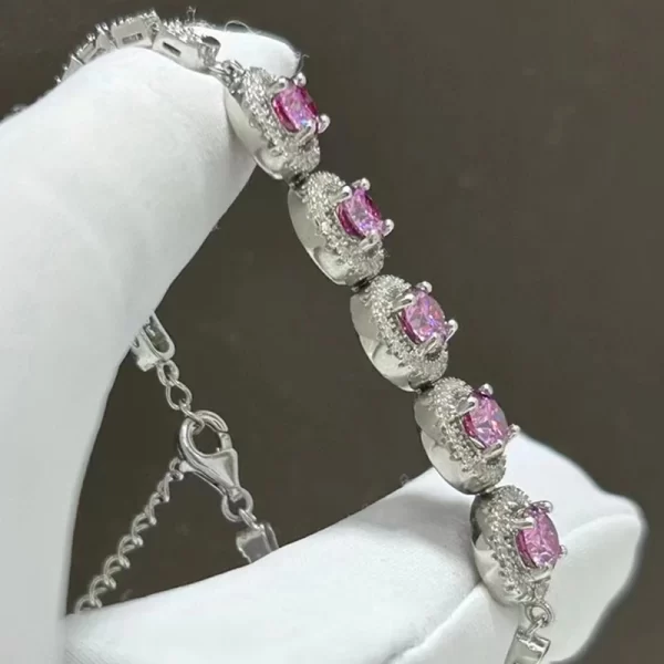 Pulseira feminina, TFGLBU-Moissanite Rosa Completa, Chapeamento De Platina, Corrente De Prata Esterlina S925, Gema De Brilho, Presente Bonito Doce, 2.5CTTW - Image 4