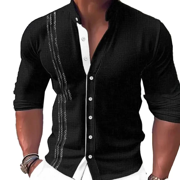 Camisa masculina, manga longa,  de vestido de tecido de mistura de algodão, blusa muscular, tops de botão, formais, rosa, azul, branco, preto - Image 4