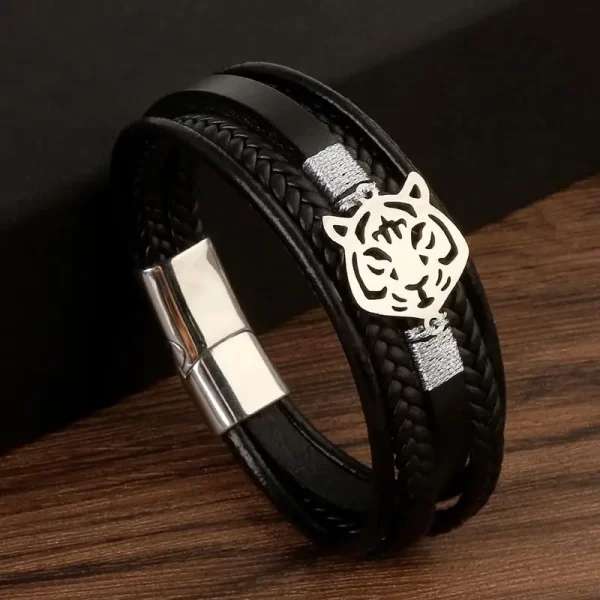 Pulseira masculina frisada de couro multicamadas, jóias clássicas, nova moda, 19 cm, 21 cm, 23cm. - Image 7