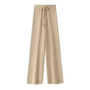 Calça larga feminina, Andy Cashmere tricota, longas, corda de cintura alta, casual reta solta, outono e inverno