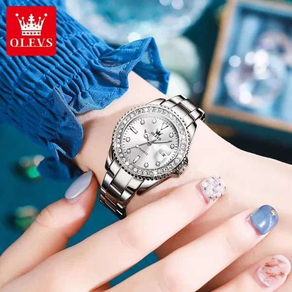 Relógio de pulso feminino, OLEVS Original Diamond Dial Quartz Watch, Moda Elegante,  De Aço Inoxidável À Prova D 'Água. - Image 6