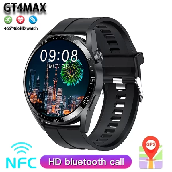 Relógio de pulso inteligente impermeável, masculino, GT4 MAX, Tela HD, Assistente de Voz, Frequência Cardíaca, Pressão Arterial, GPS, IP68, NFC, 1.5 ", Novo. - Image 9